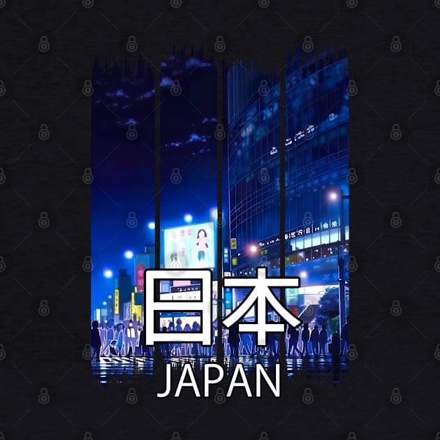 Shibuya Crossing in Tokyo at Night Cityscape – Anime Shirt by KAIGAME Art